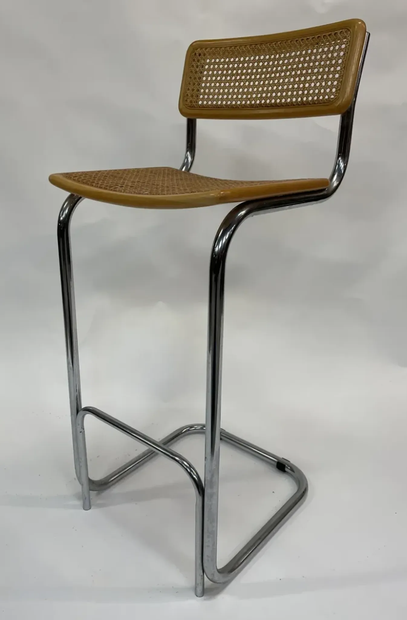 Vintage bar stool 80's Design Cesca style chrome and webbing