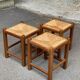 Square stool in solid wood with straw
