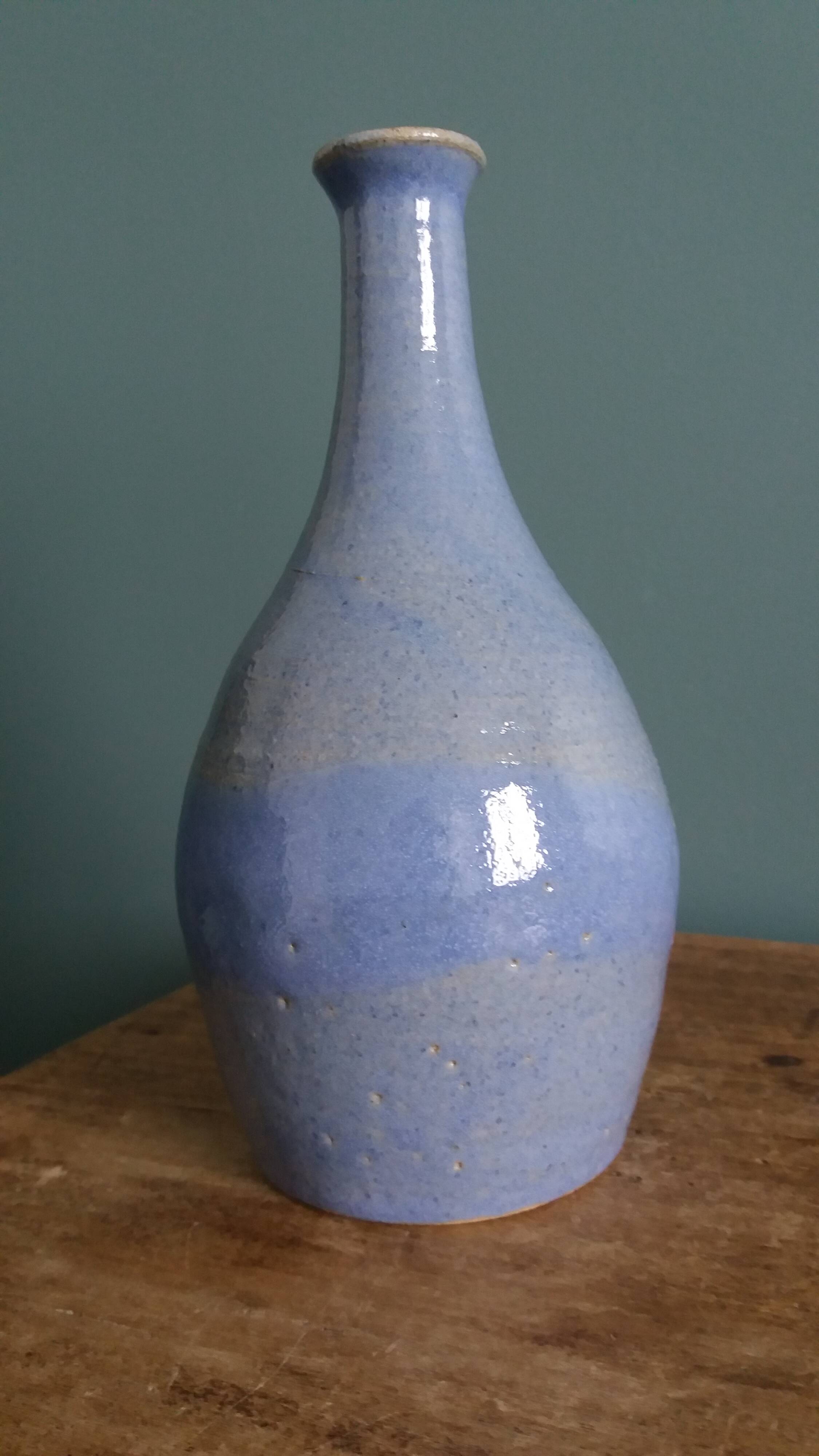 Vase bouteille signé en grès émaillée, céramique artisanale