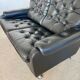 Vintage retro Danish 2 person black buttoned leather sofa 1970s