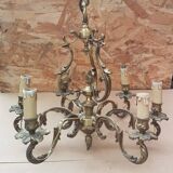Ancien lustre 6 lumières bronze doré massif xixeme vintage