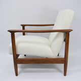 Original vintage armchair, 1960s, designer E.Homma, restored, white bouclé