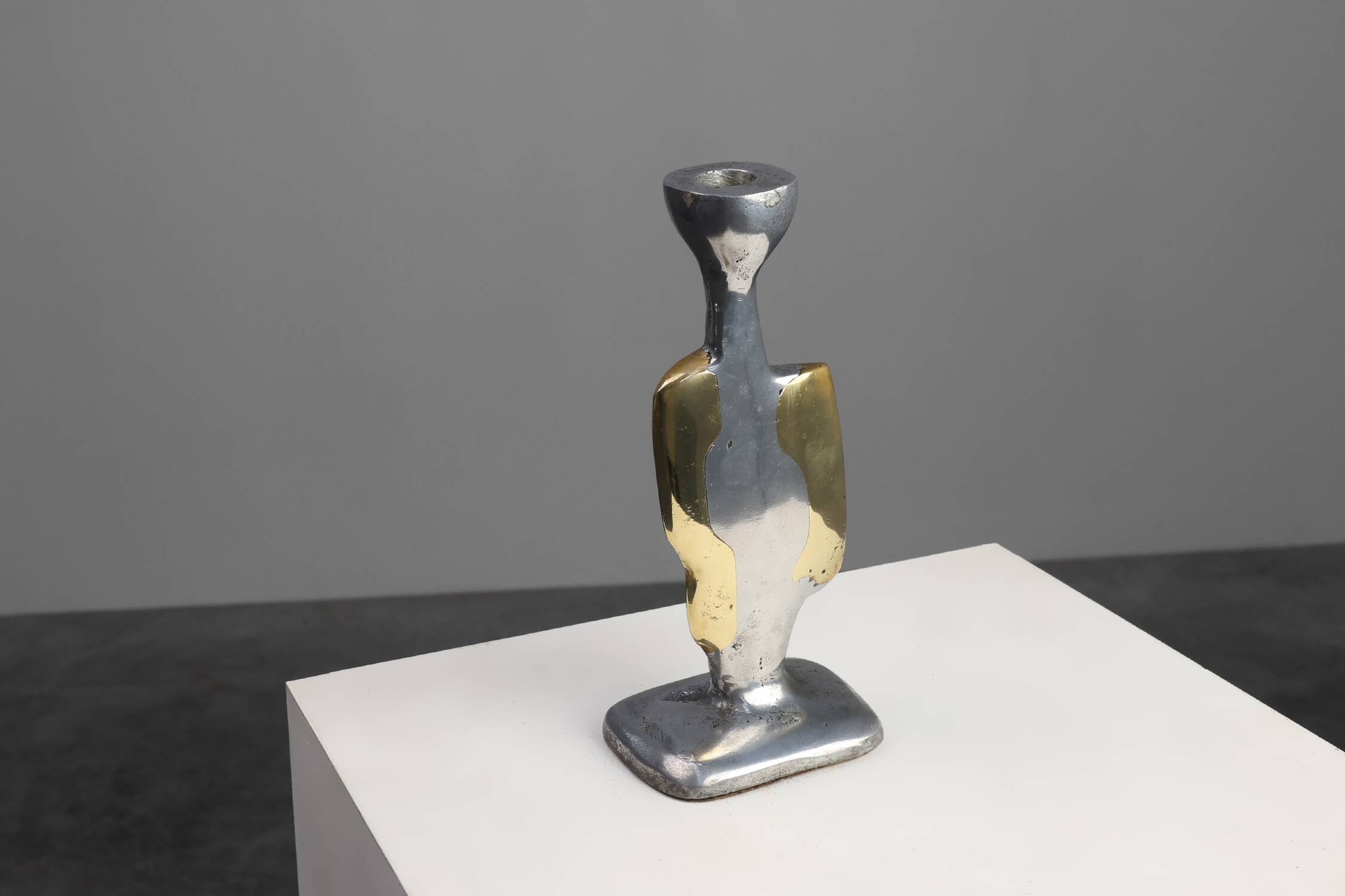 Candleholder and Bowl by David Marshall in Aluminum and Brass, UK 1970s