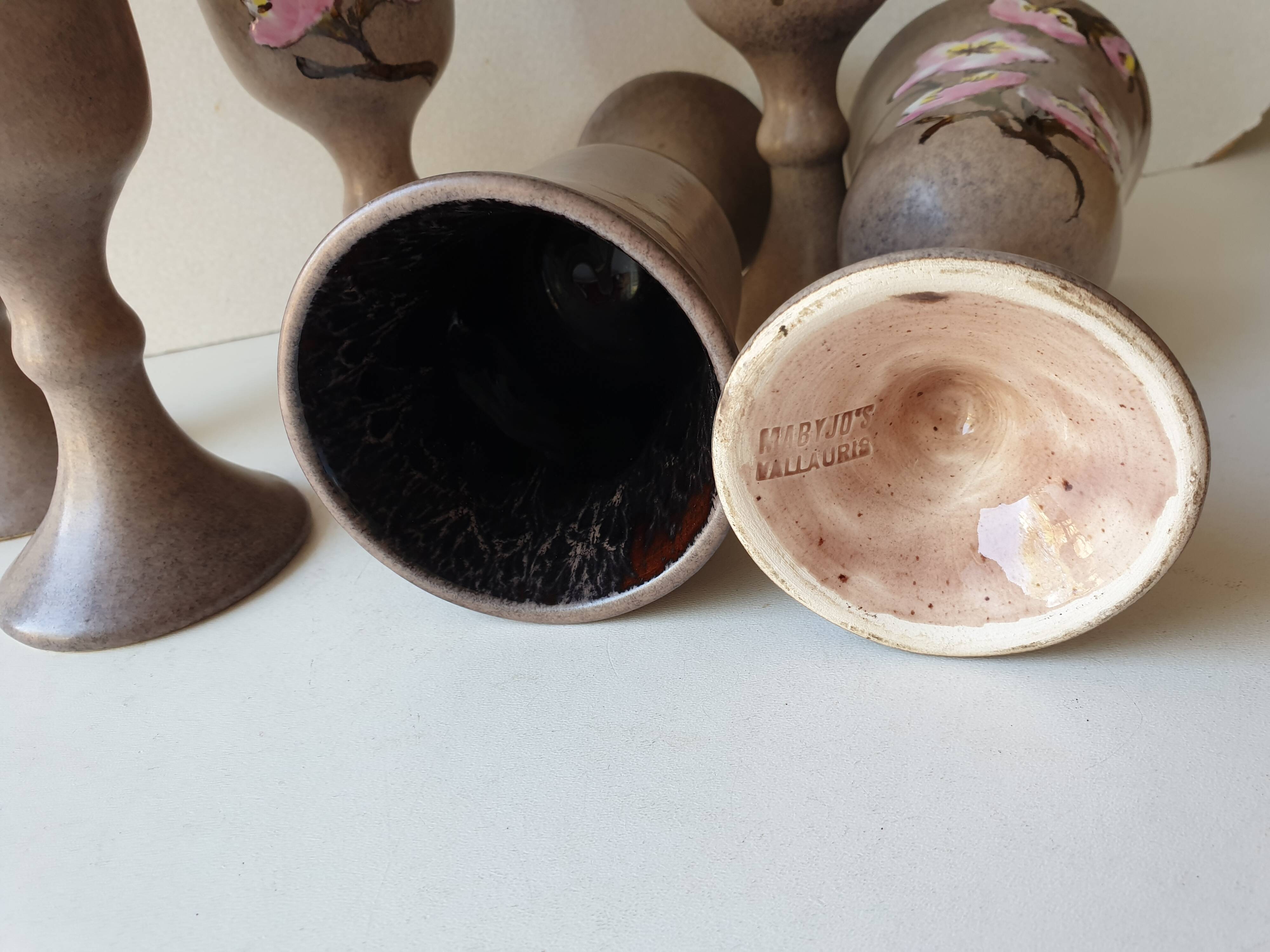 Set of 6 ceramic wine glasses Signed Vallauris Moby Jo's (By Marius Musarra