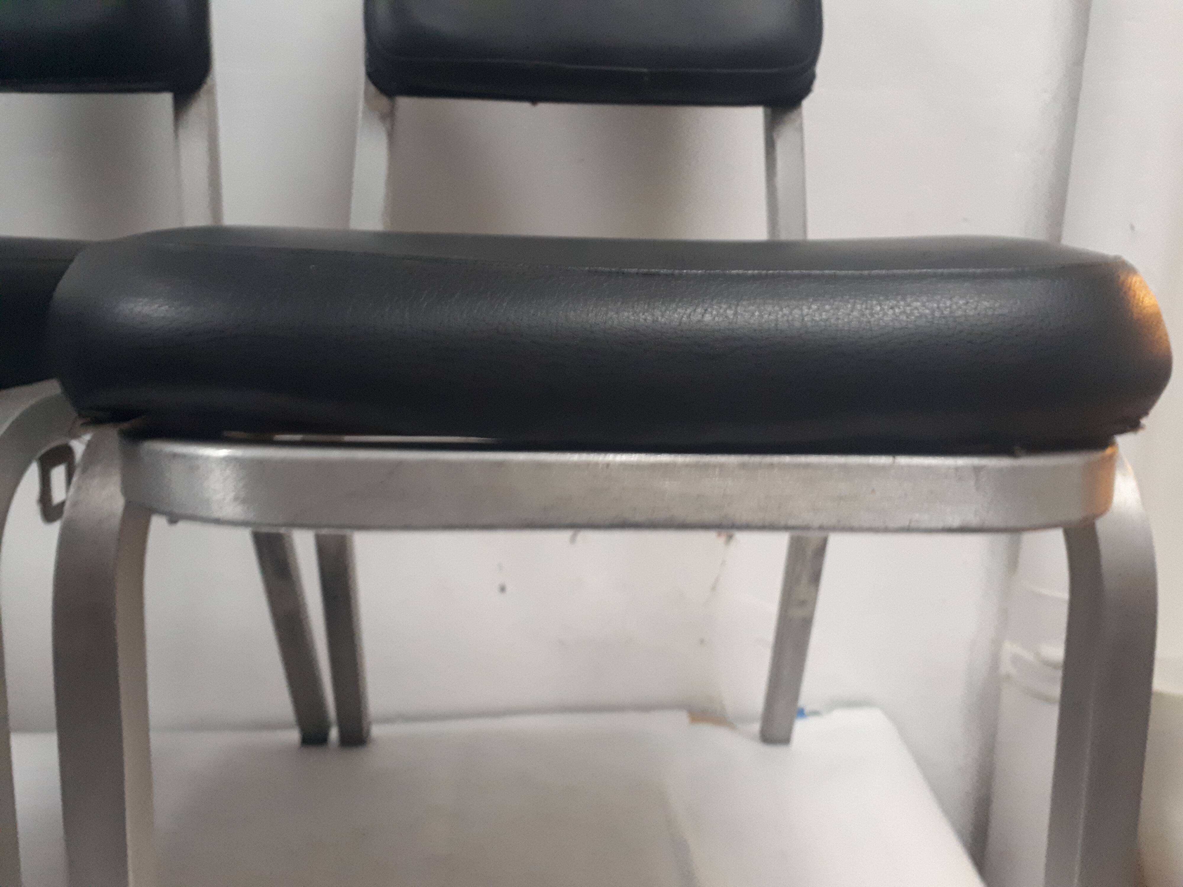 pair of vintage design chair 1960 aluminium skai black