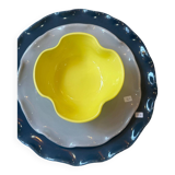 Bol céramique émaillée artisanal fleur trèfle pop jaune citron