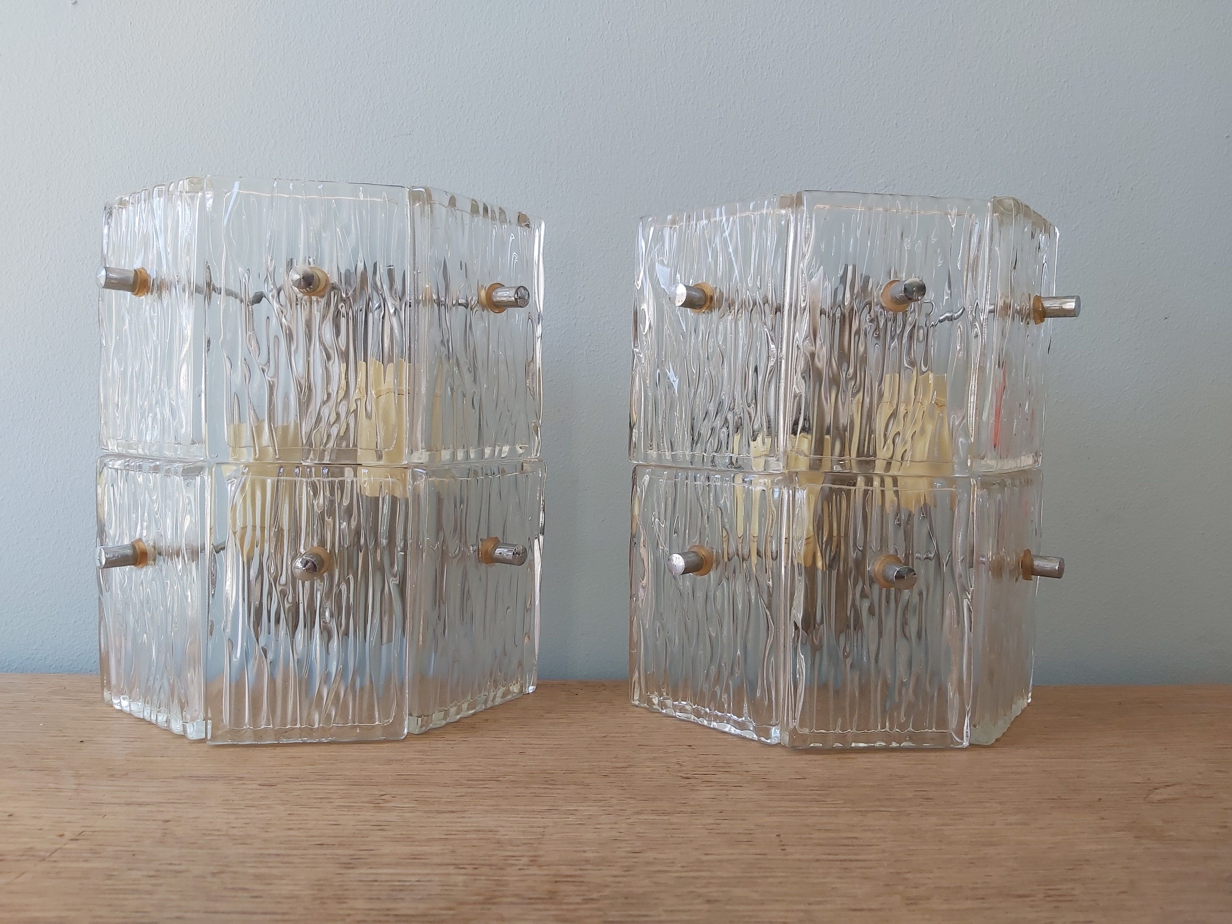 Pair of vintage frosted glass wall lamps, 1960s