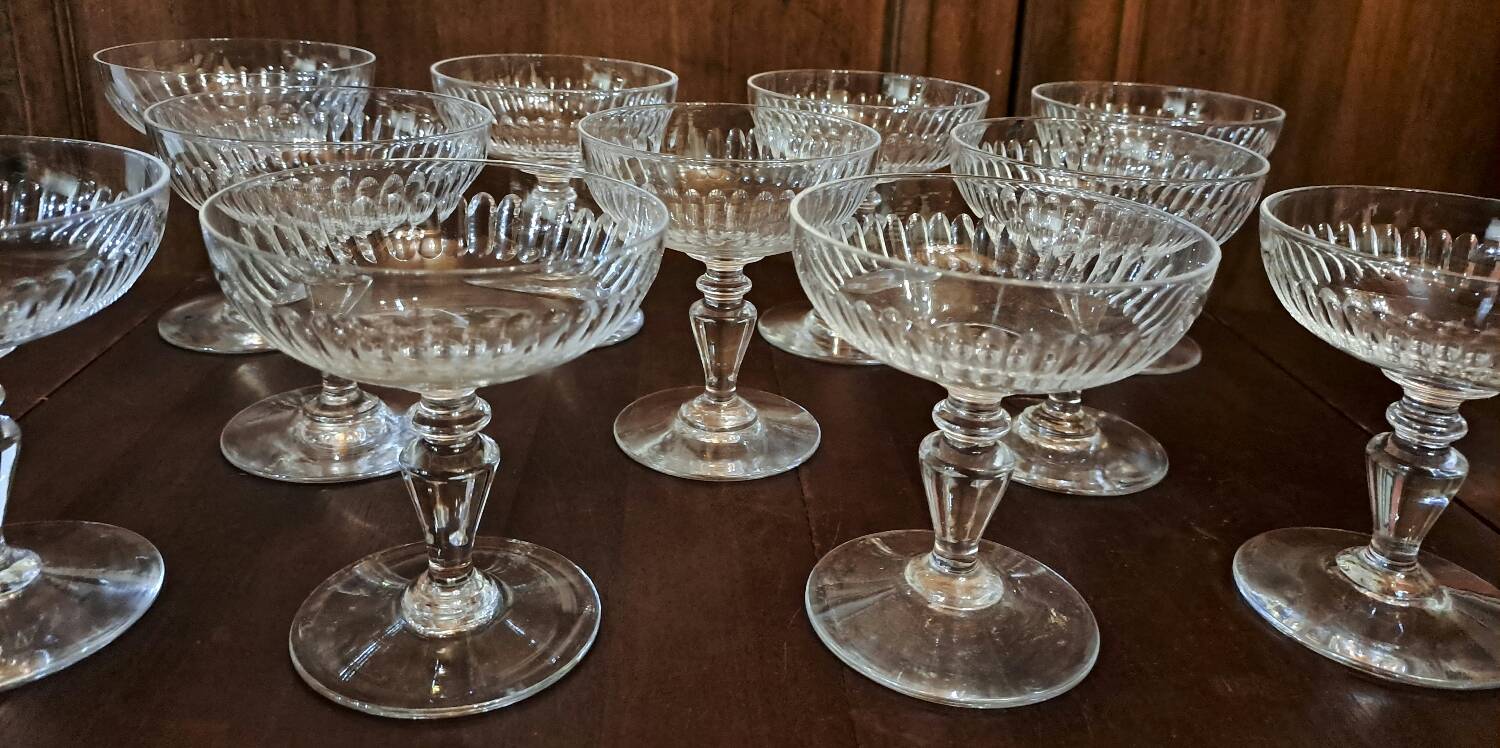 11 old crystal Champagne glasses