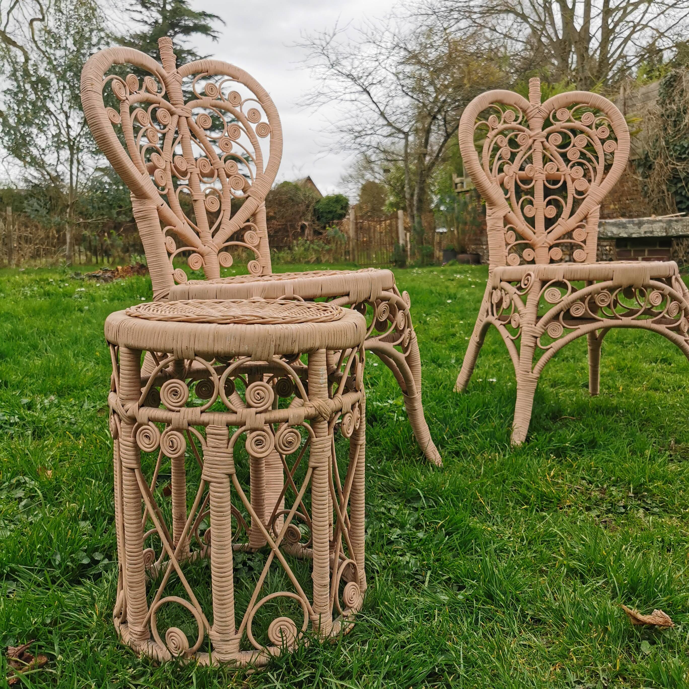 Pair of Peacock rattan chairs