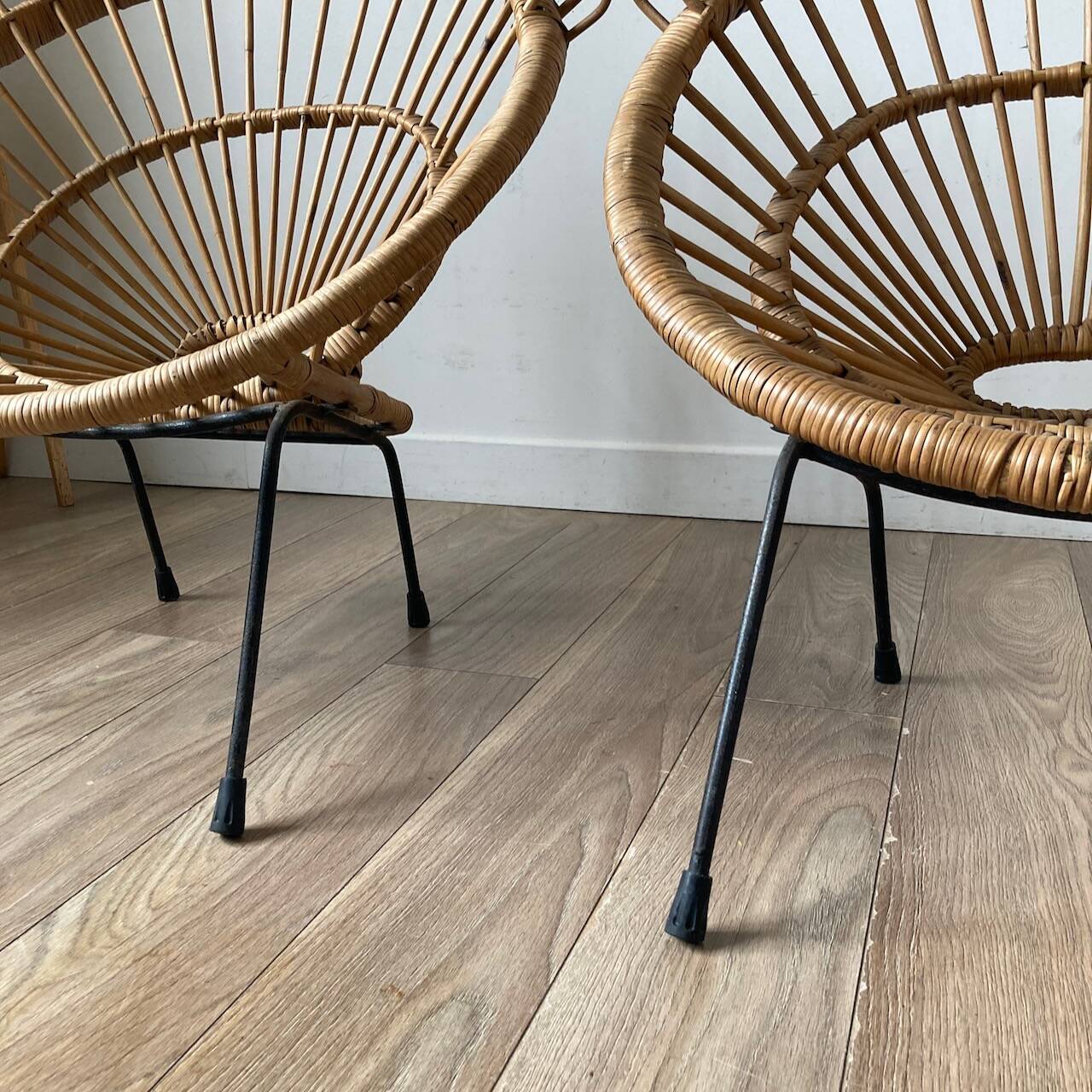 60s design rattan armchairs