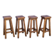 4 Bar Stools, Brutalist Solid Wood Vintage