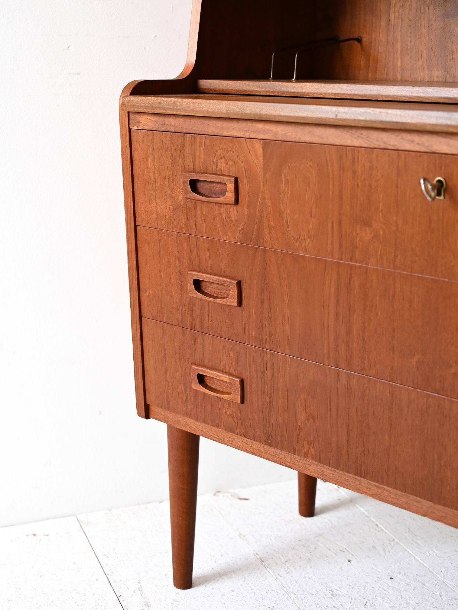 1960s Scandinavian Teak Secretaire with Sculpted Handles