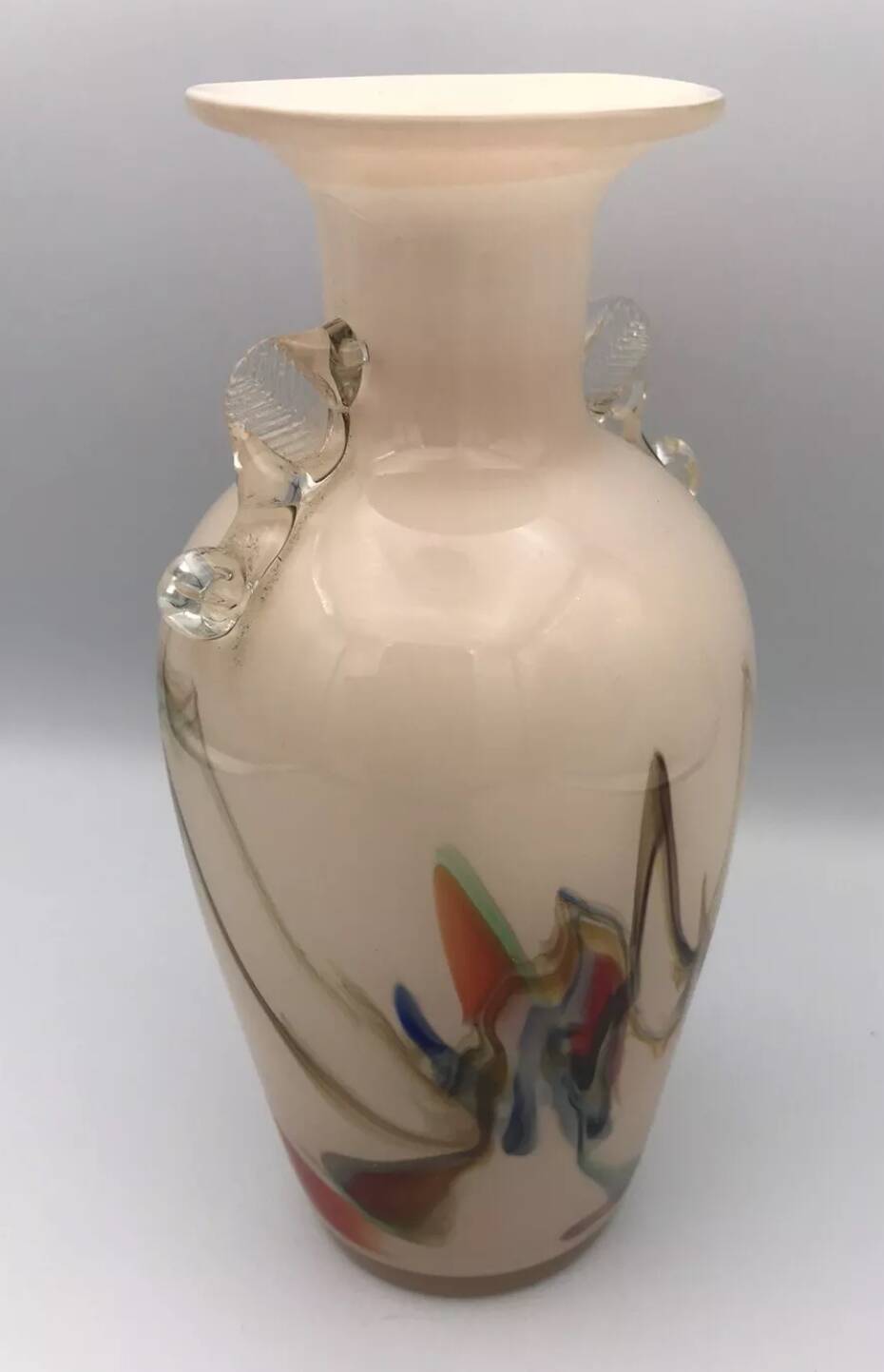 Vase type amphora in blown glass and artistic inclusion 20.5 cm