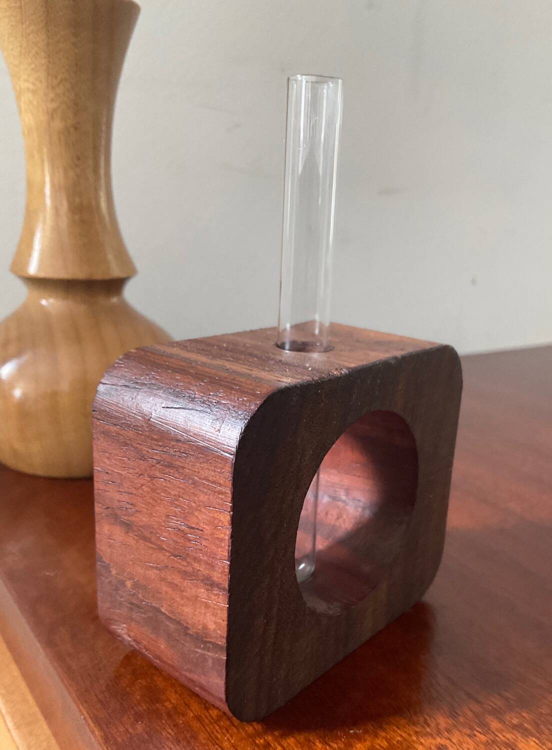 Duo of Scandinavian soliflores in wood and glass