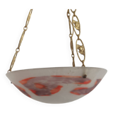Art Deco suspension in glass paste and twisted brass chain signed Degué