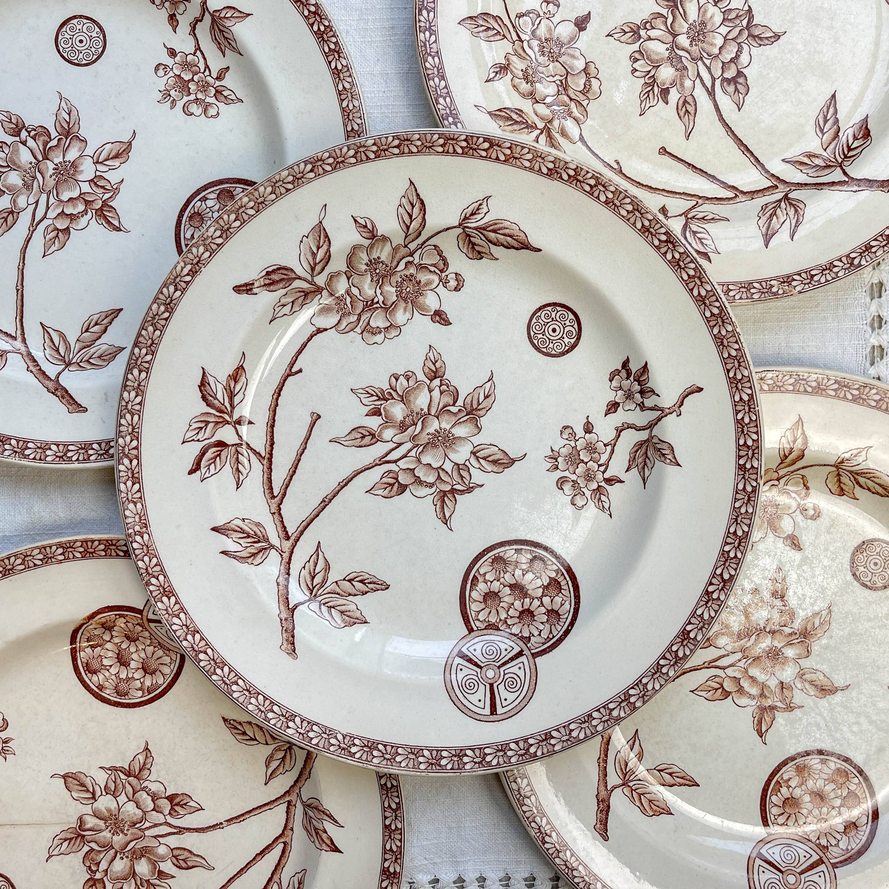 5 large old plates in brown ironstone - Grand Dépôt Paris