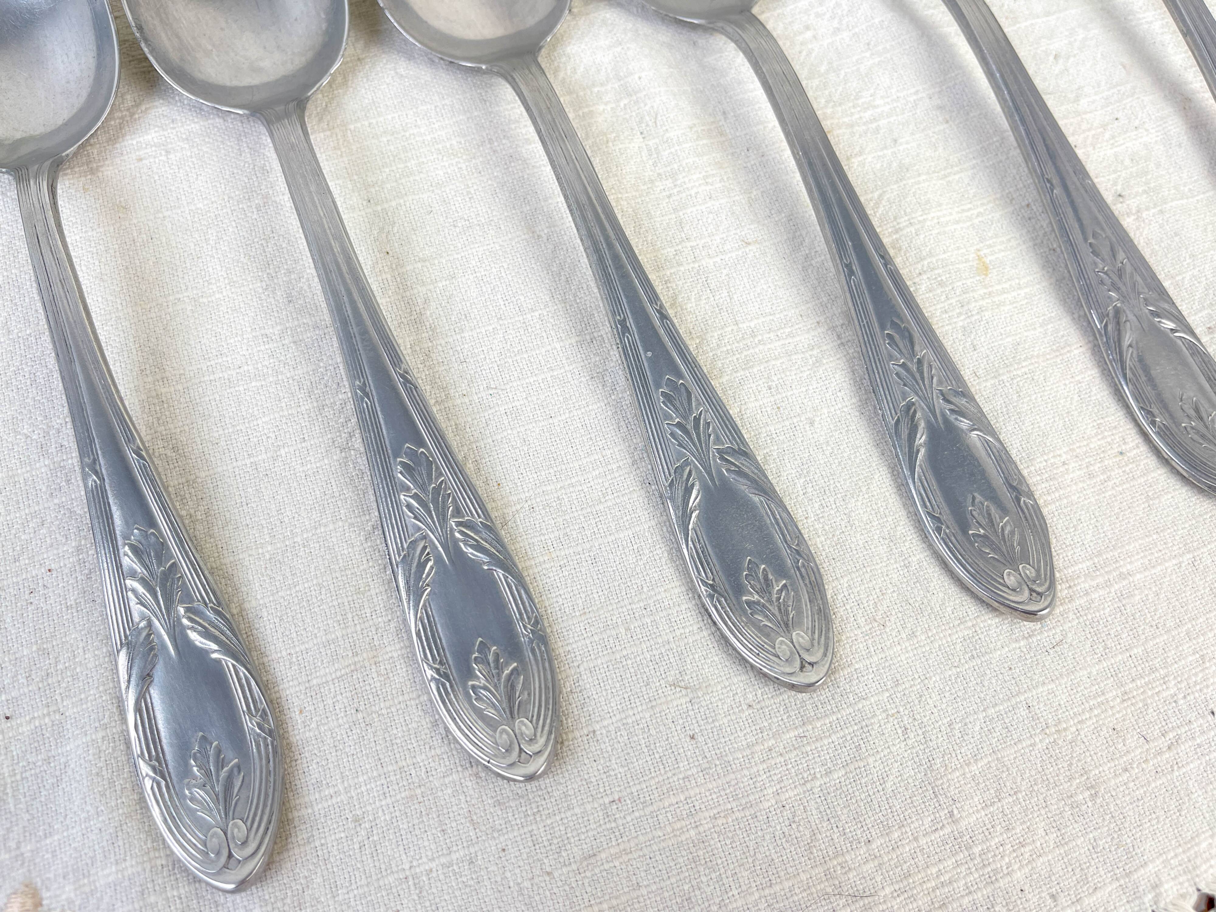 Set of 7 Vintage Silver Aluminum Nickel Soup Spoons