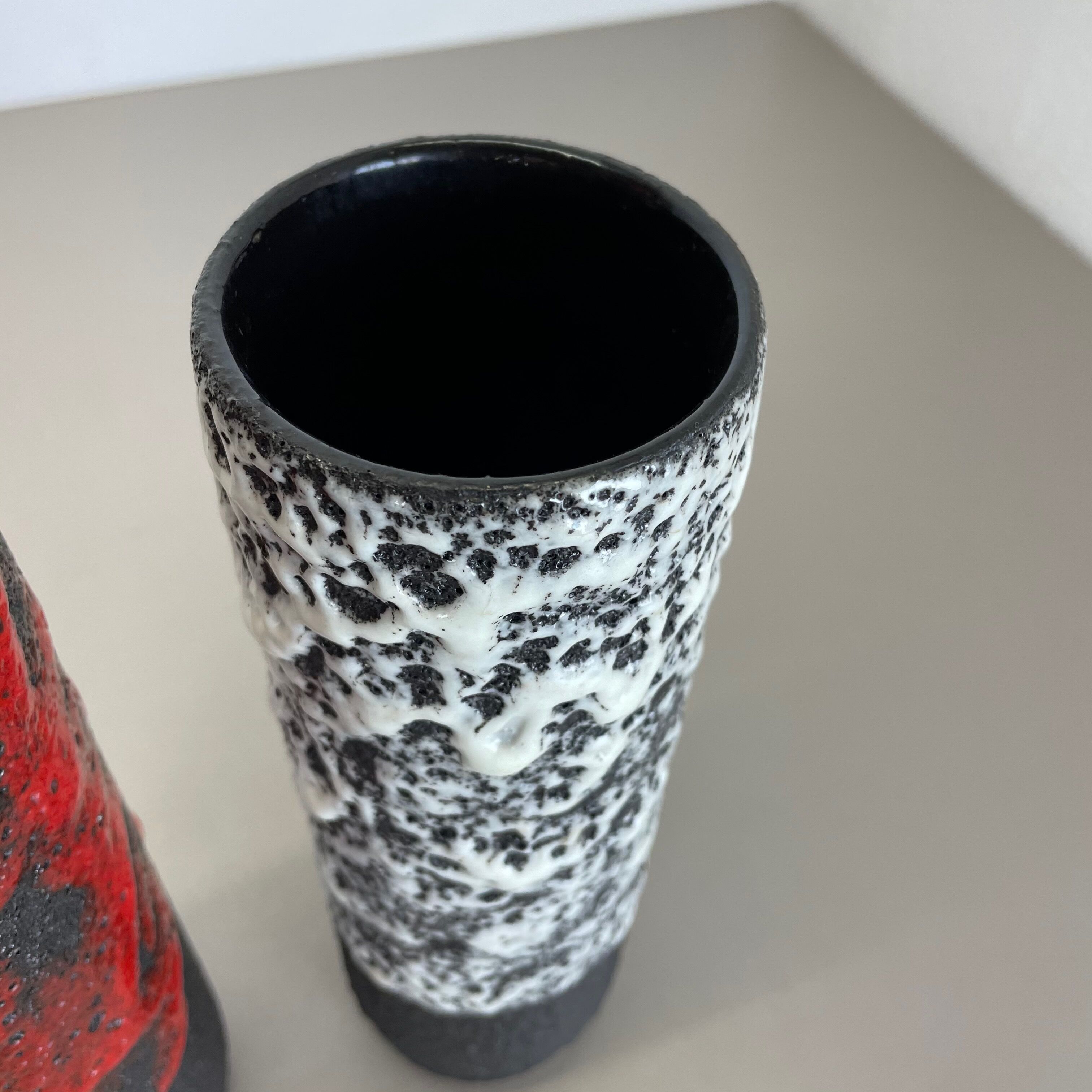 Set of Two Pottery Fat Lava Vases "Black-red-white" by Jopeko, Germany, 1970s