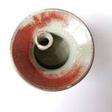 Vase en Grès émaillé rouge et bleu signé 12 cm