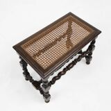 Tabouret ancien français en bois avec plateau en rotin, vers 1880