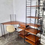 Modular vintage string wall shelf system with 1960-1980's desk