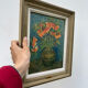 Table bouquet flowers reproduction frame wood
