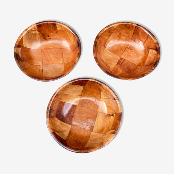 Set of 3 woven wooden bowls