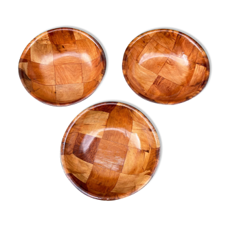 Set of 3 woven wooden bowls