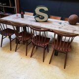 Table in wood and cast iron, industrial style, vintage