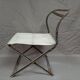 Chaise de jardin ancienne basse pliante métal tissus 1900