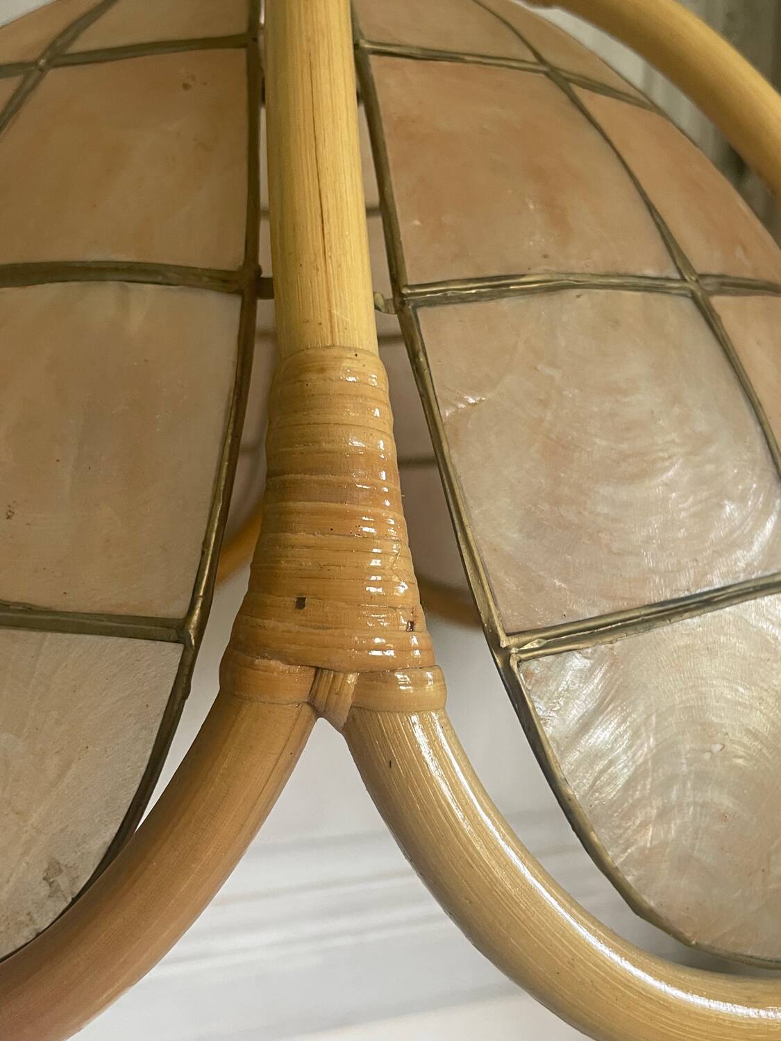 Vintage mother-of-pearl and rattan pendant light