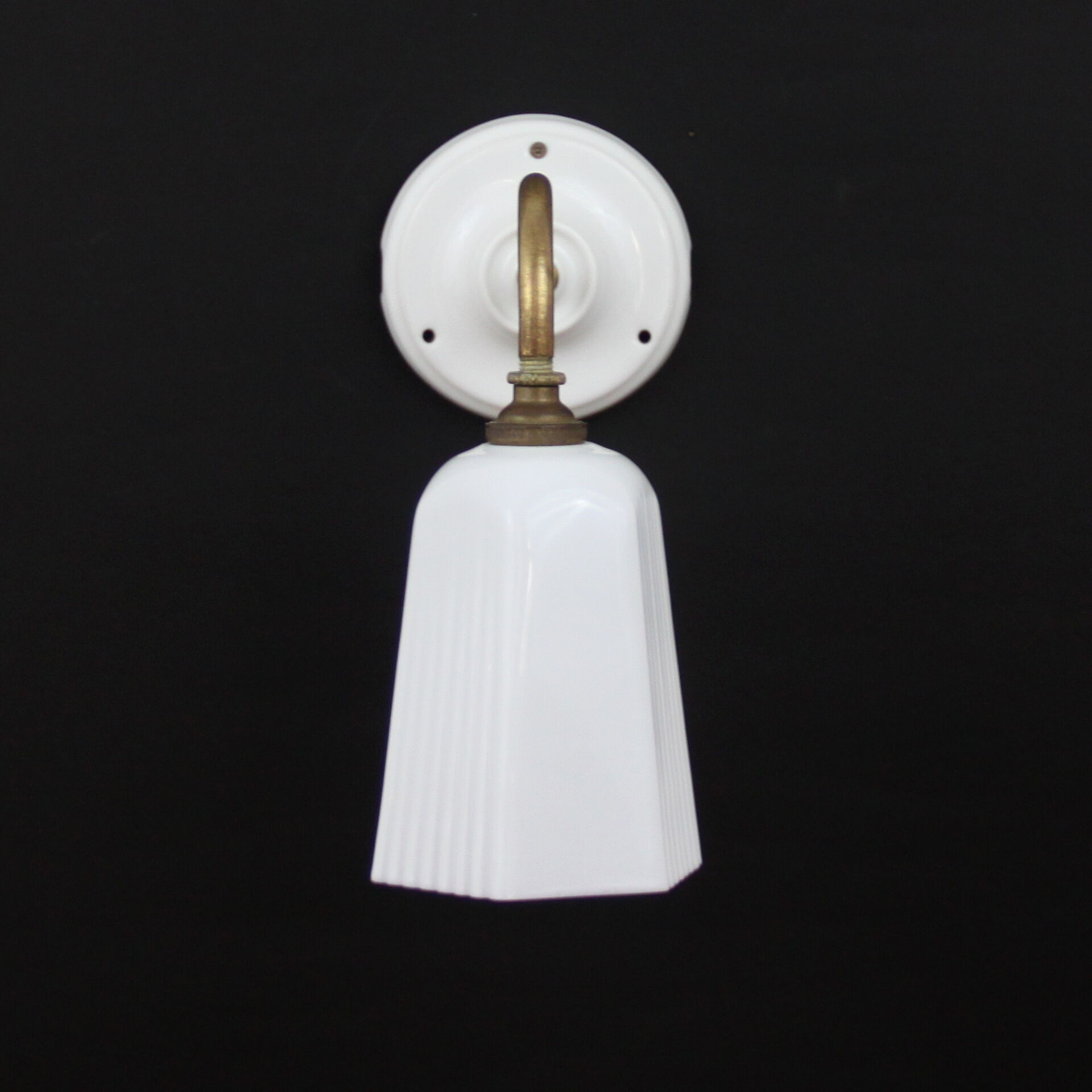 Brass, porcelain, opaline glass tulip swan neck wall lamp
