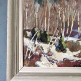 1952 Mid-Century Modern Swedish "Alp Trees" Vintage Winter Landscape Oil Painting, Framed