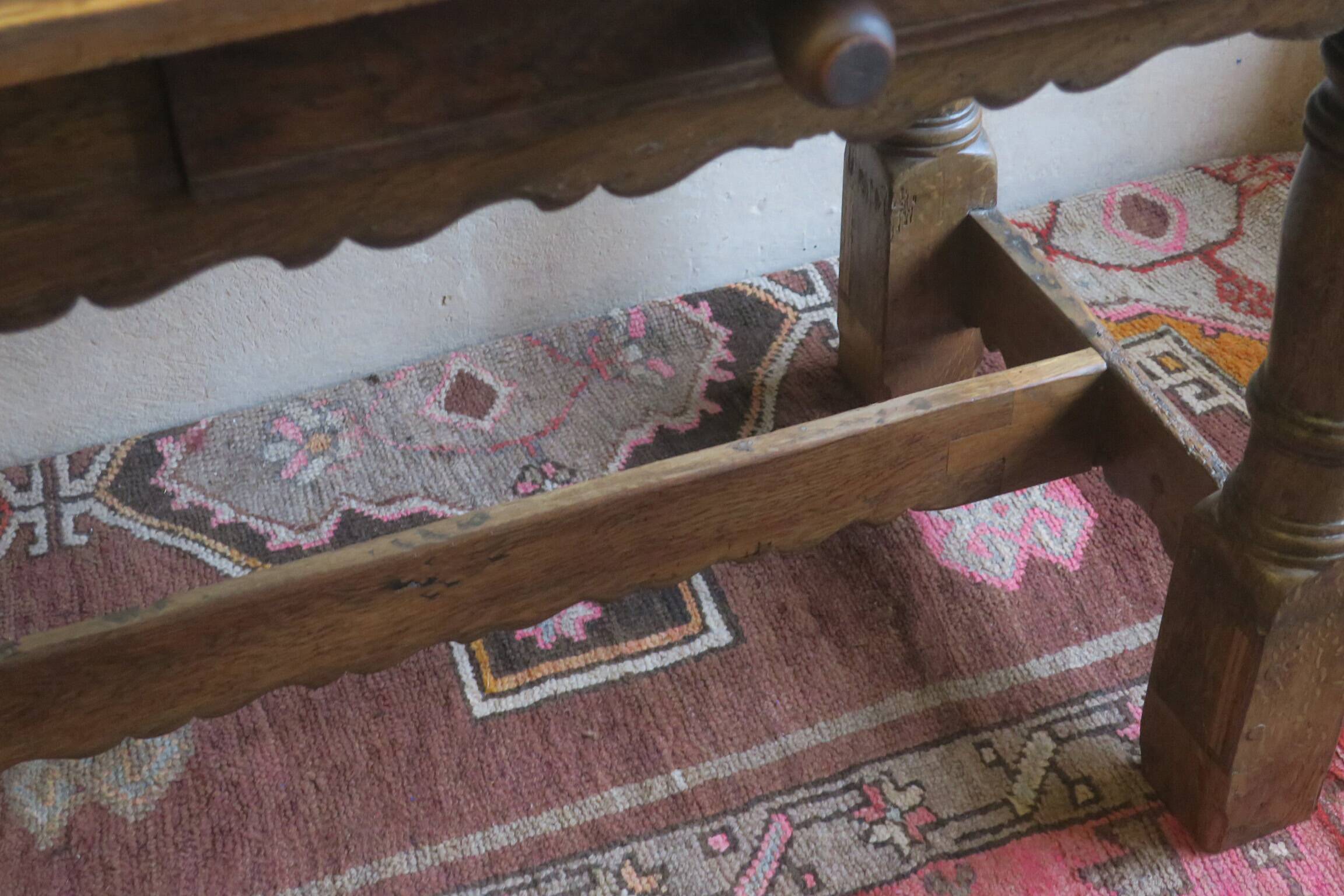 Antique patinated oak dining table, 18th century