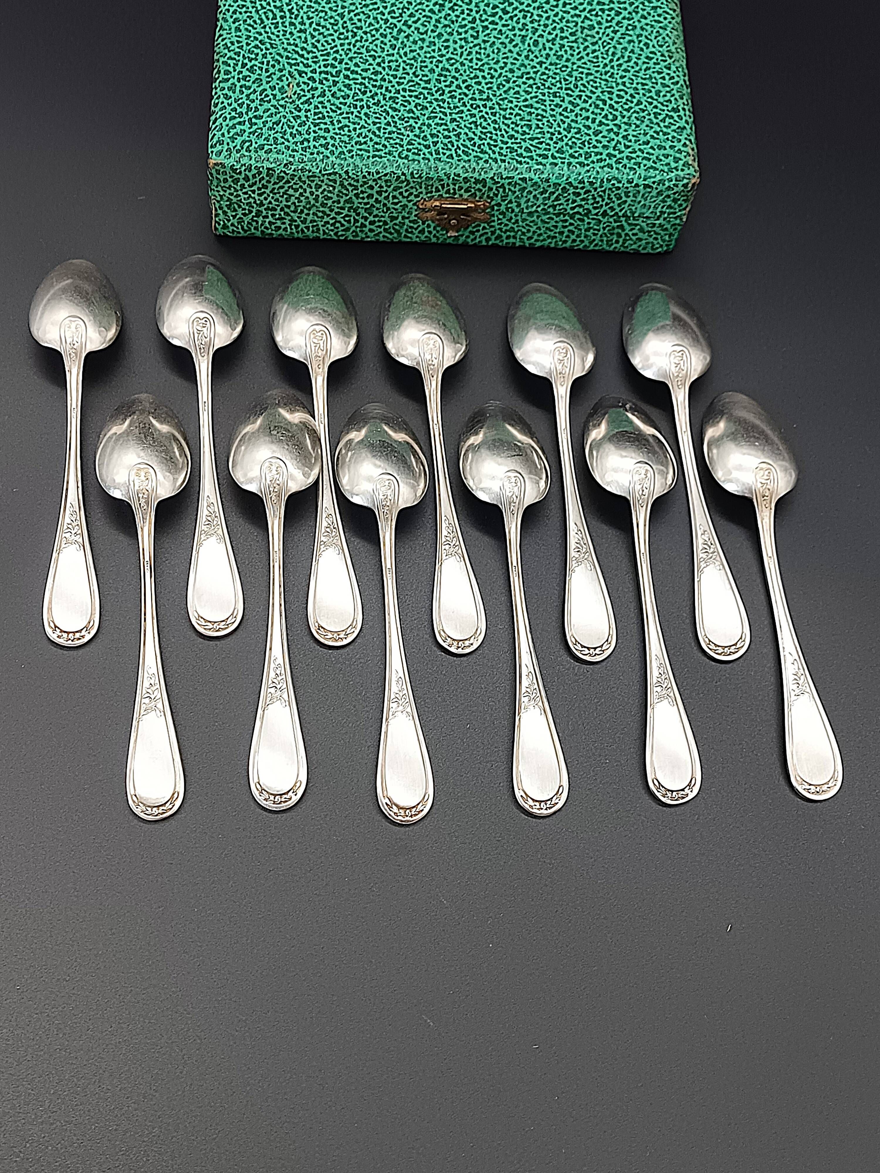 Box of 12 silver-plated metal teaspoons SFAM - Art Nouveau design (14.5)