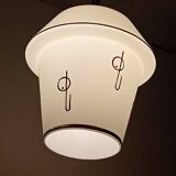 Opaline globe pendant light with stylized 1950s decoration