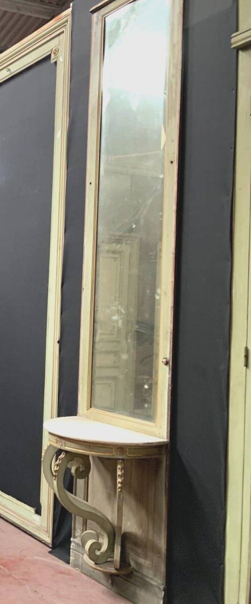 Napoleon III style mirror and woodwork console in 19th century patinated wood