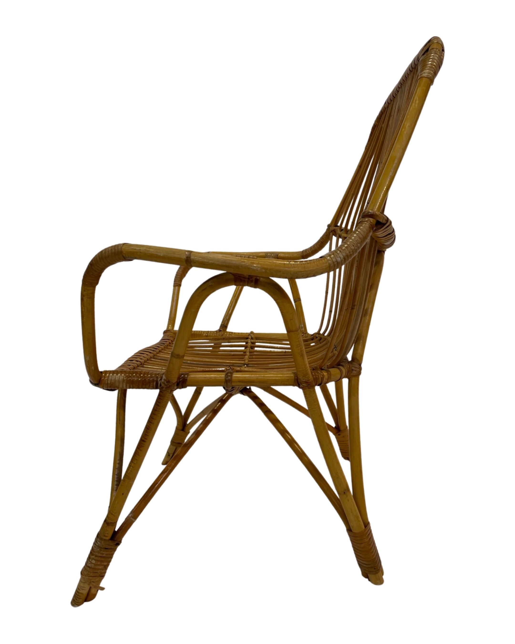 Rattan easy chair by Dirk van Sliedregt Rohe Noordwolde 1960 in the Netherlands