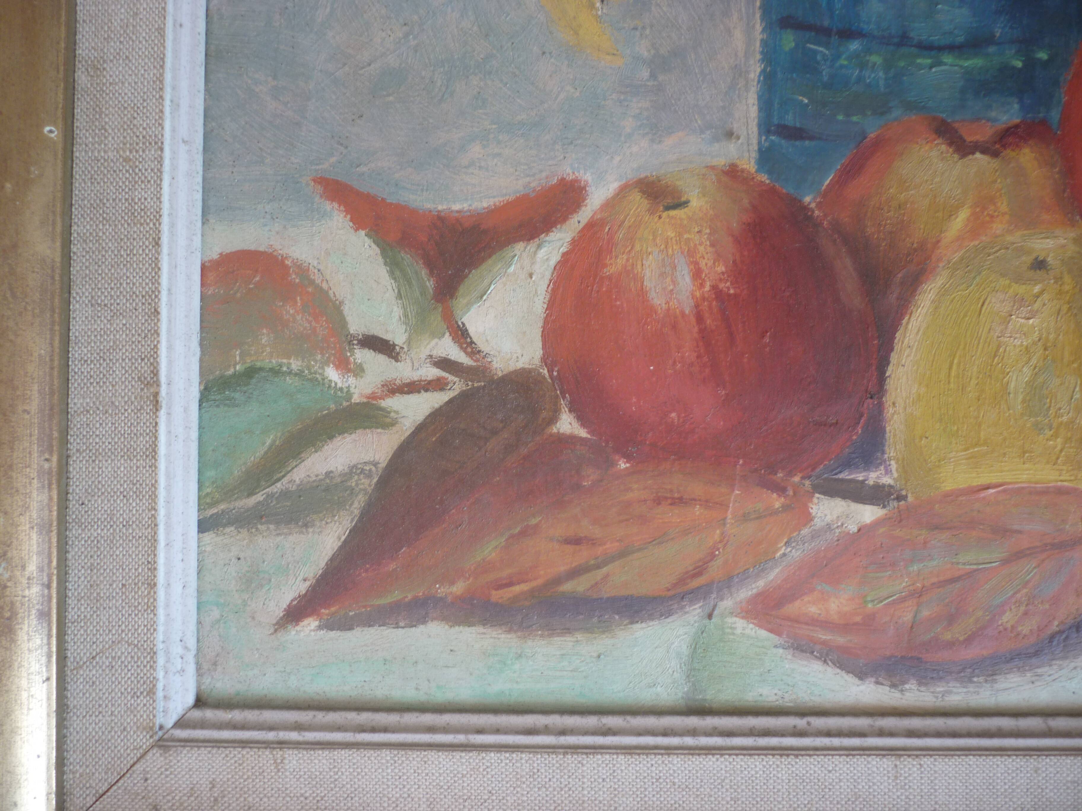 Tableau peinture nature morte signee R.S