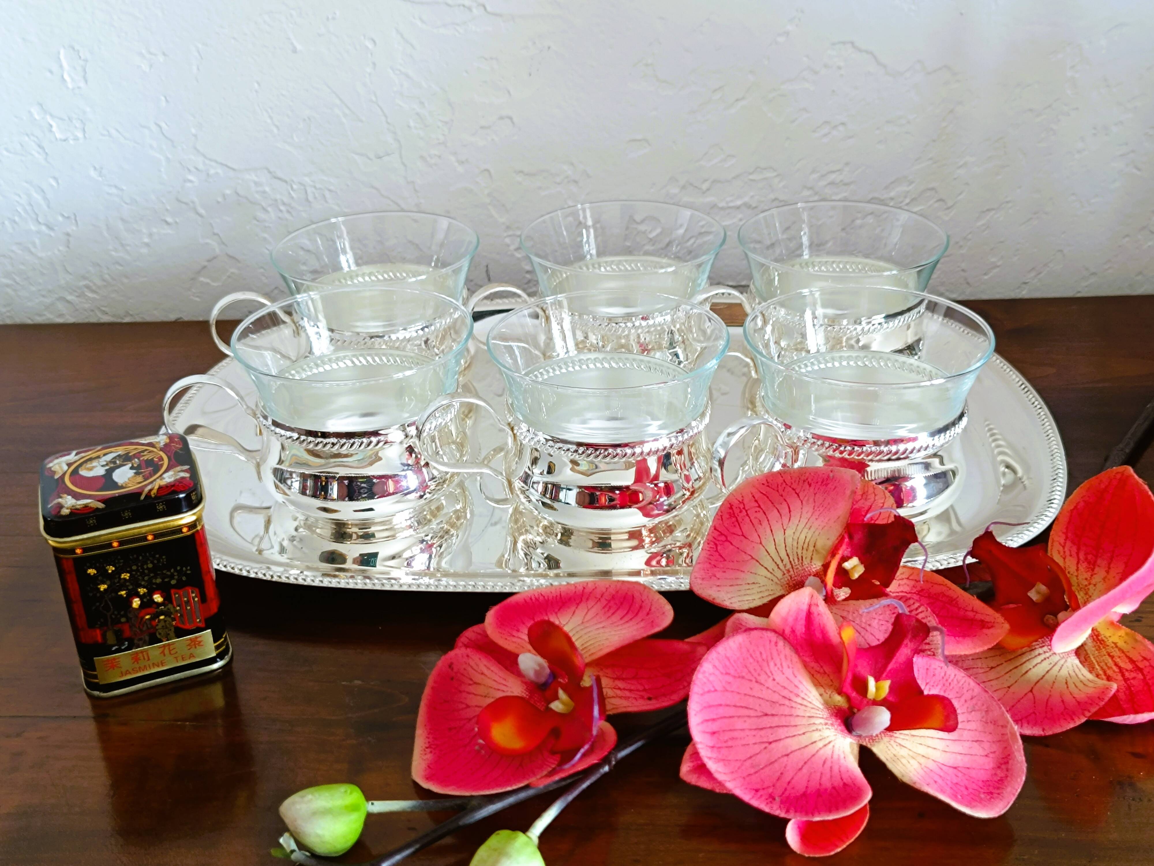 6-cup tea set and silver tray
