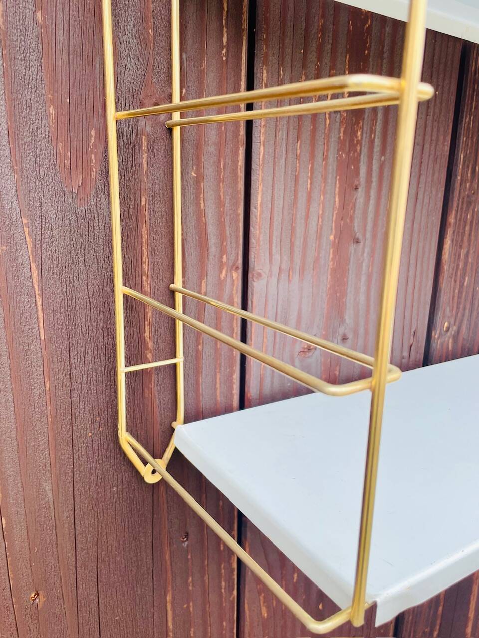 Vintage modular wall shelf, metal and brass, circa 1960s