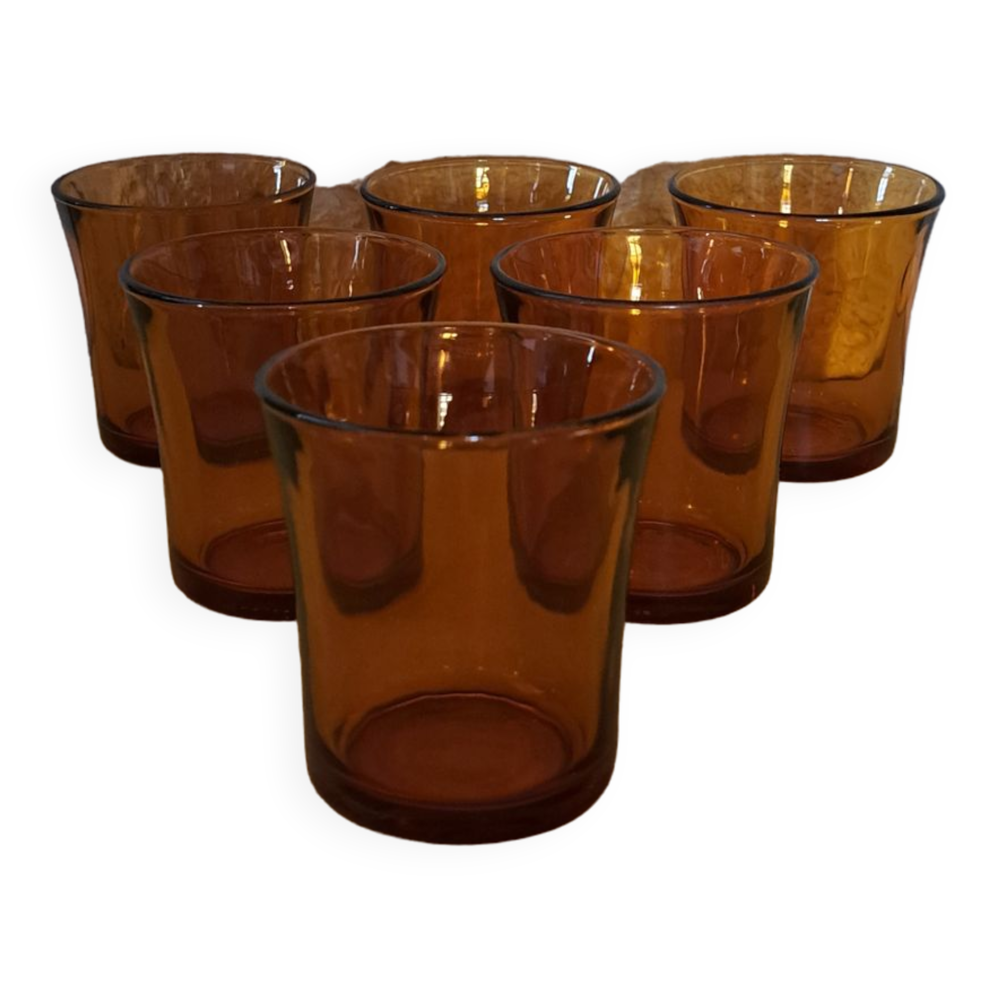 6 Duralex orange water glasses