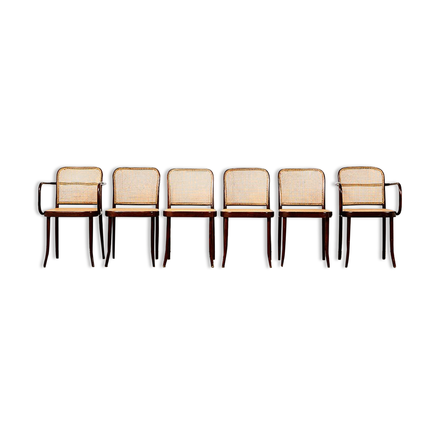 Josef Hoffmann set of 6 Prague Dining Chairs for Drevounia Czechoslovakia 1970s
