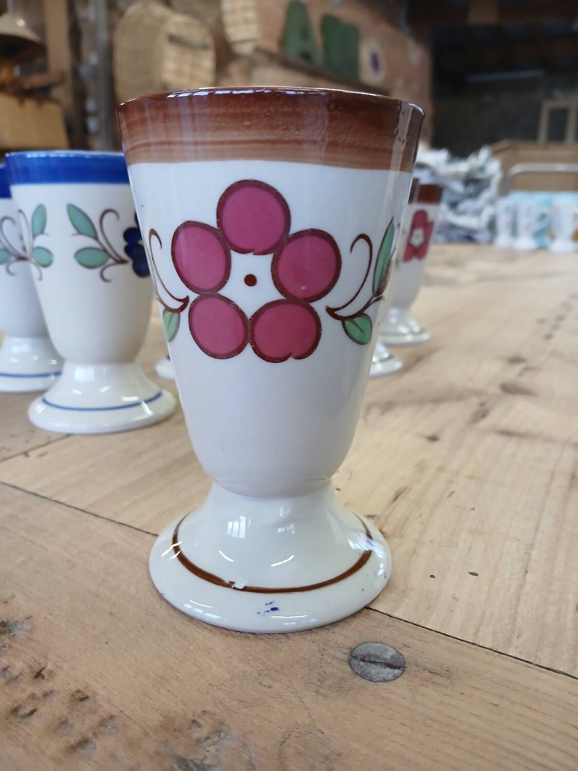 7 old glazed stoneware mazagrans