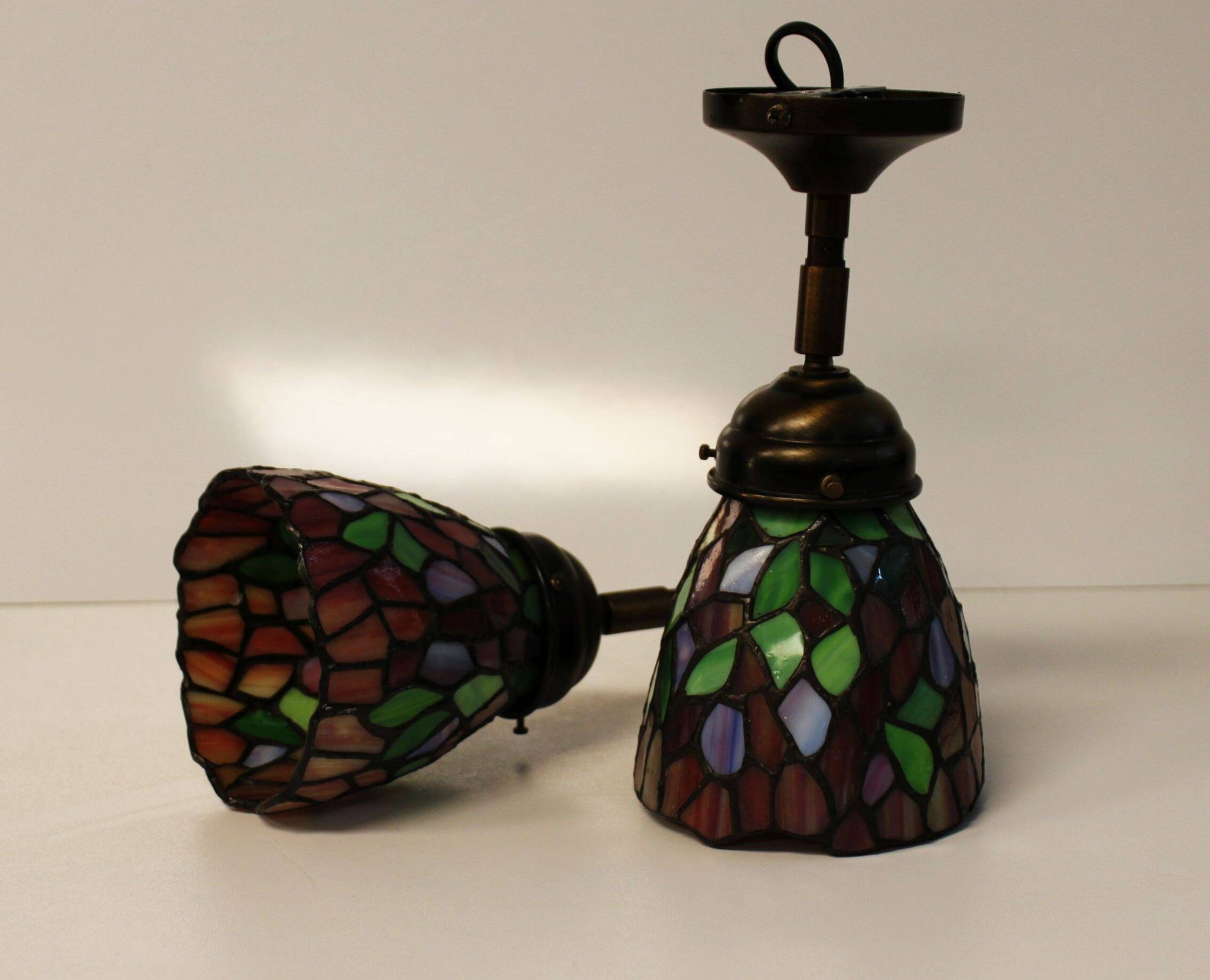Tiffany lamp, stained glass and tin.