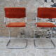 Pair of orange velvet chairs Roche Bobois 70s