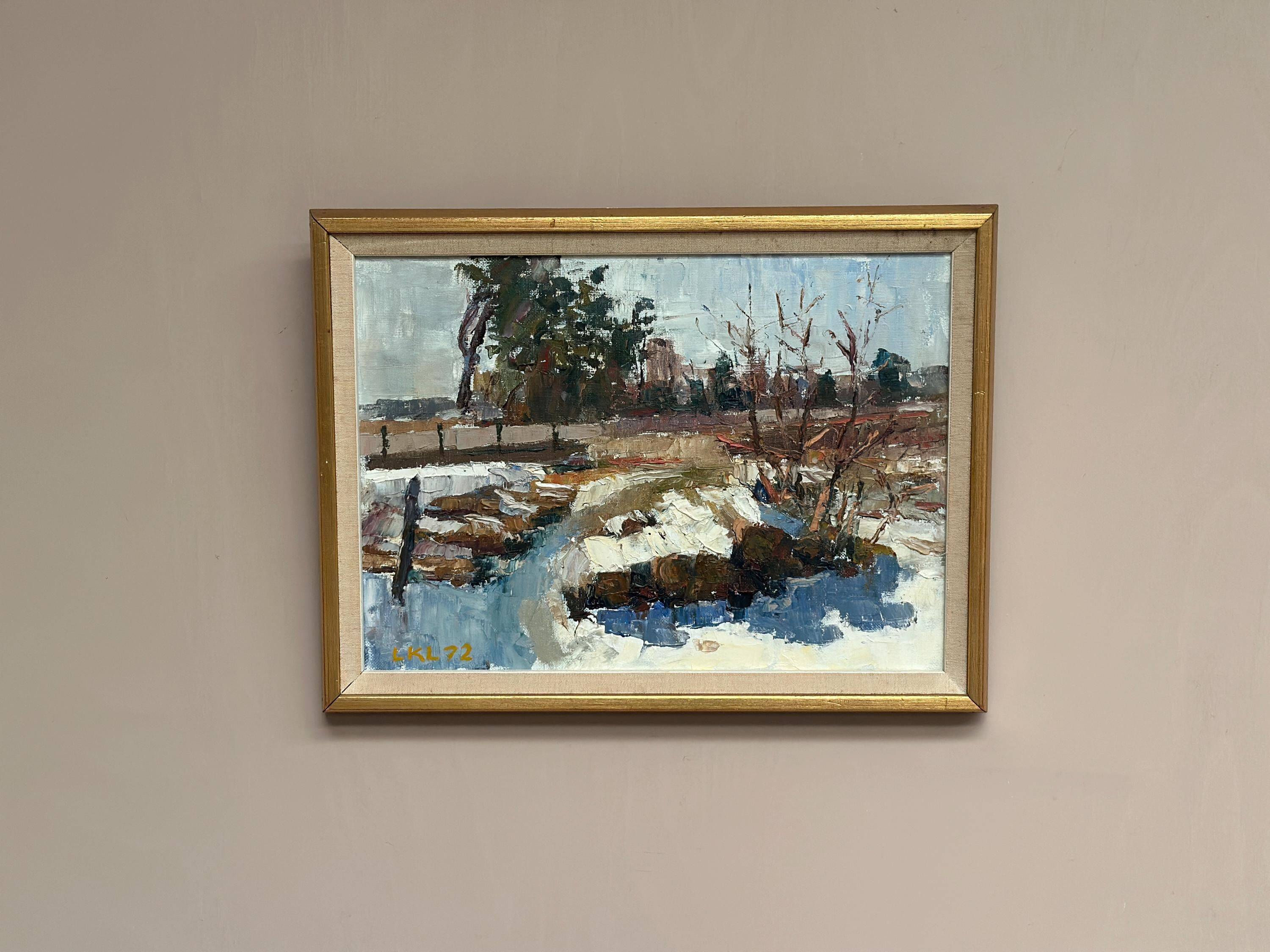 Original Mid Century Swedish Oil On Canvas – “Vinterdag” – Vintage & Framed