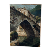 Tableau huile sur toile pont d'Espagne signé