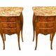 Pair of bedside tables in marquetry – veined marble top – Louis XV style