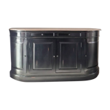 Black sideboard with curved sides and wooden top